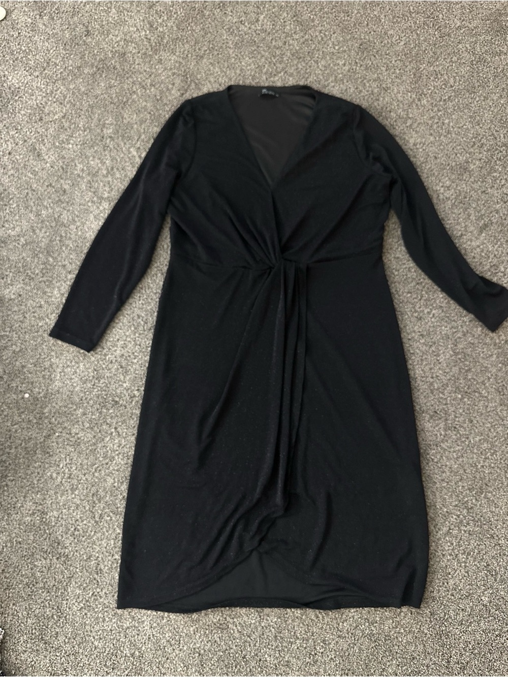 Twist-Front Long Sleeve Black Dress